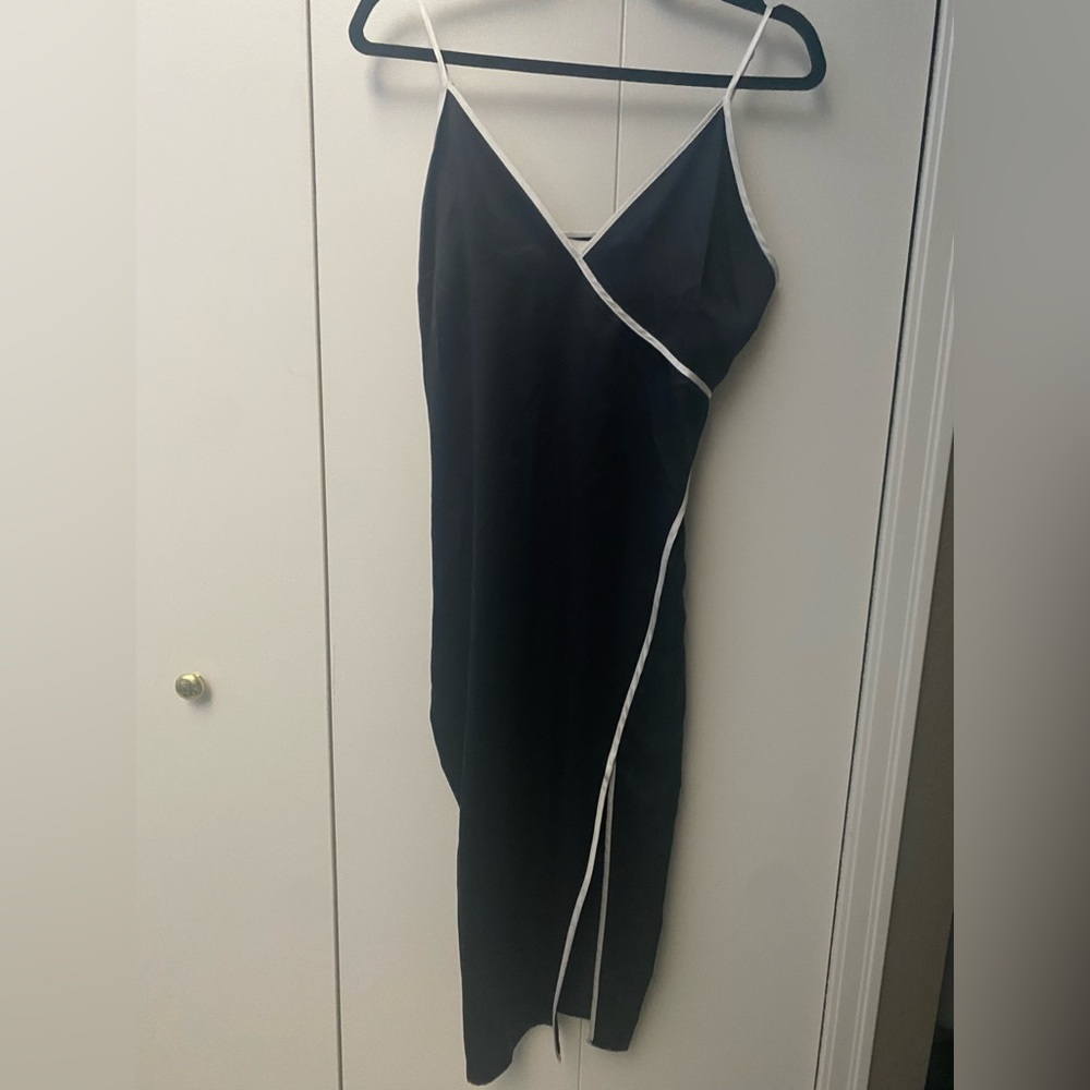 Fleur du Mal Black Slip Dress with White Trim